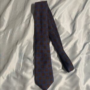 Nicky Navy Blue and Brown Patterned Wool Tie